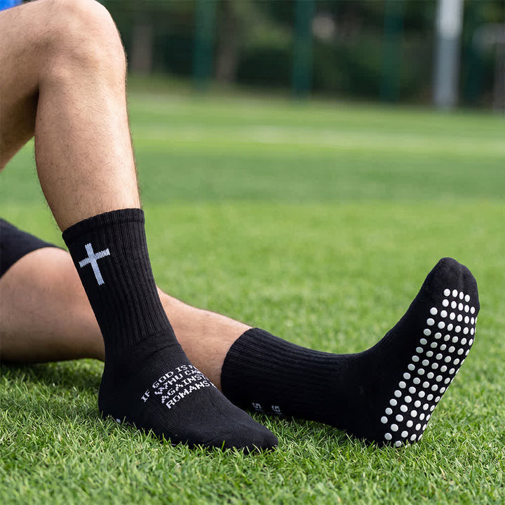 Christianartworkshop „Folge Jesus ist König“ Stufenbuchstaben Vollpunkt Anti-Rutsch-Sportsocken - Schwarz - 10 Paare - image 0