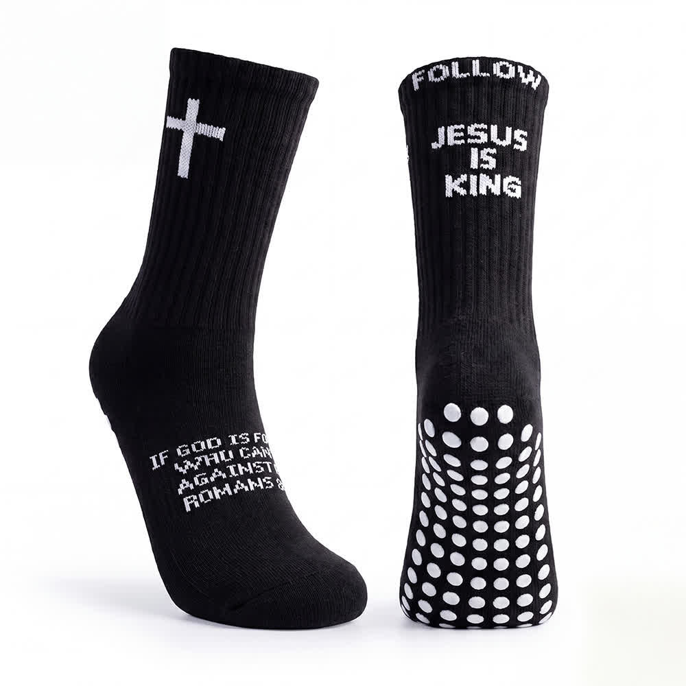 Christianartworkshop „Folge Jesus ist König“ Stufenbuchstaben Vollpunkt Anti-Rutsch-Sportsocken - image 1