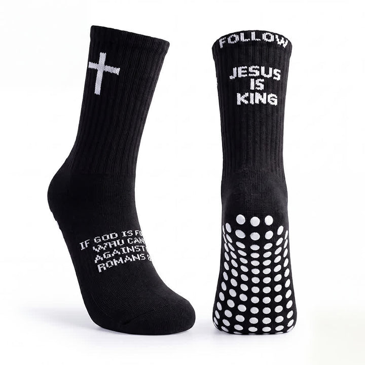 Christianartworkshop „Folge Jesus ist König“ Stufenbuchstaben Vollpunkt Anti-Rutsch-Sportsocken - image 1