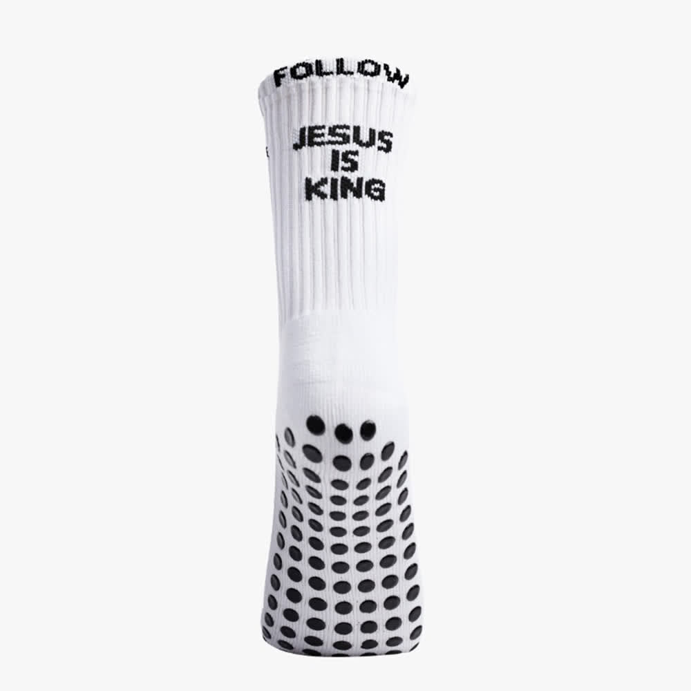 Christianartworkshop „Folge Jesus ist König“ Stufenbuchstaben Vollpunkt Anti-Rutsch-Sportsocken - image 5