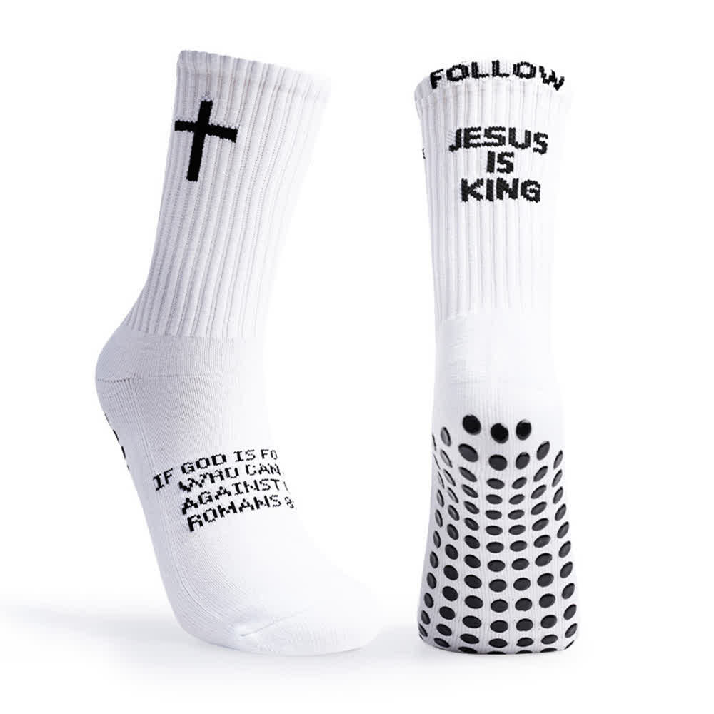 Christianartworkshop „Folge Jesus ist König“ Stufenbuchstaben Vollpunkt Anti-Rutsch-Sportsocken - image 4