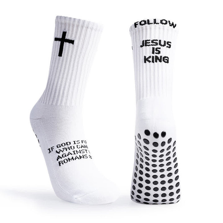 Christianartworkshop „Folge Jesus ist König“ Stufenbuchstaben Vollpunkt Anti-Rutsch-Sportsocken - image 4