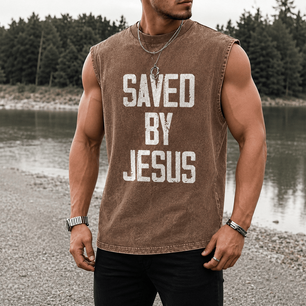 Christianartworkshop „Saved By Jesus“ Unisex-Tanktop (gewaschen) - image 0