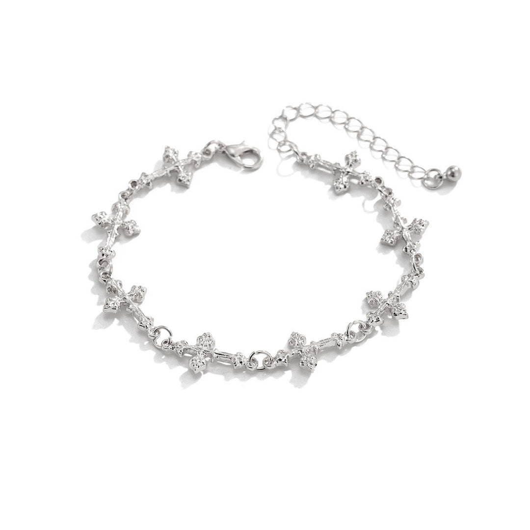 Christianartworkshop Armband mit strukturierter Reliefstruktur, vielen kleinen, kreuzverknüpften Ketten und verstellbarer Verlängerung - Silber - image 3