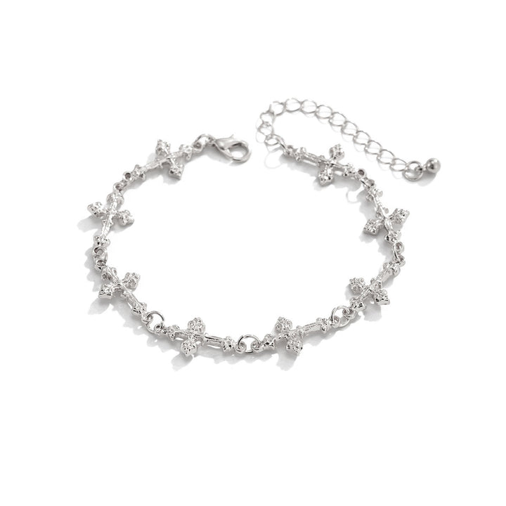 Christianartworkshop Armband mit strukturierter Reliefstruktur, vielen kleinen, kreuzverknüpften Ketten und verstellbarer Verlängerung - Silber - image 3