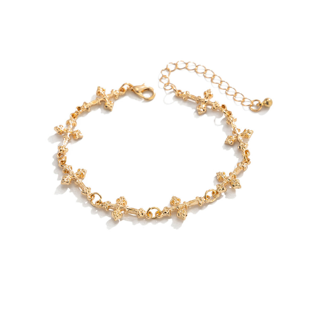 Christianartworkshop Armband mit strukturierter Reliefstruktur, vielen kleinen, kreuzverknüpften Ketten und verstellbarer Verlängerung - Golden - image 0