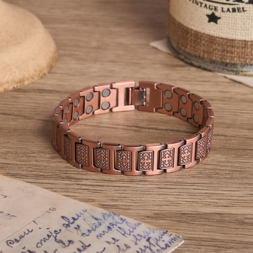 Christianartworkshop Rechteckiges Gliederarmband mit eingefasstem Kreuzmotiv aus Perlen und verstellbarem Faltverschluss - image 3