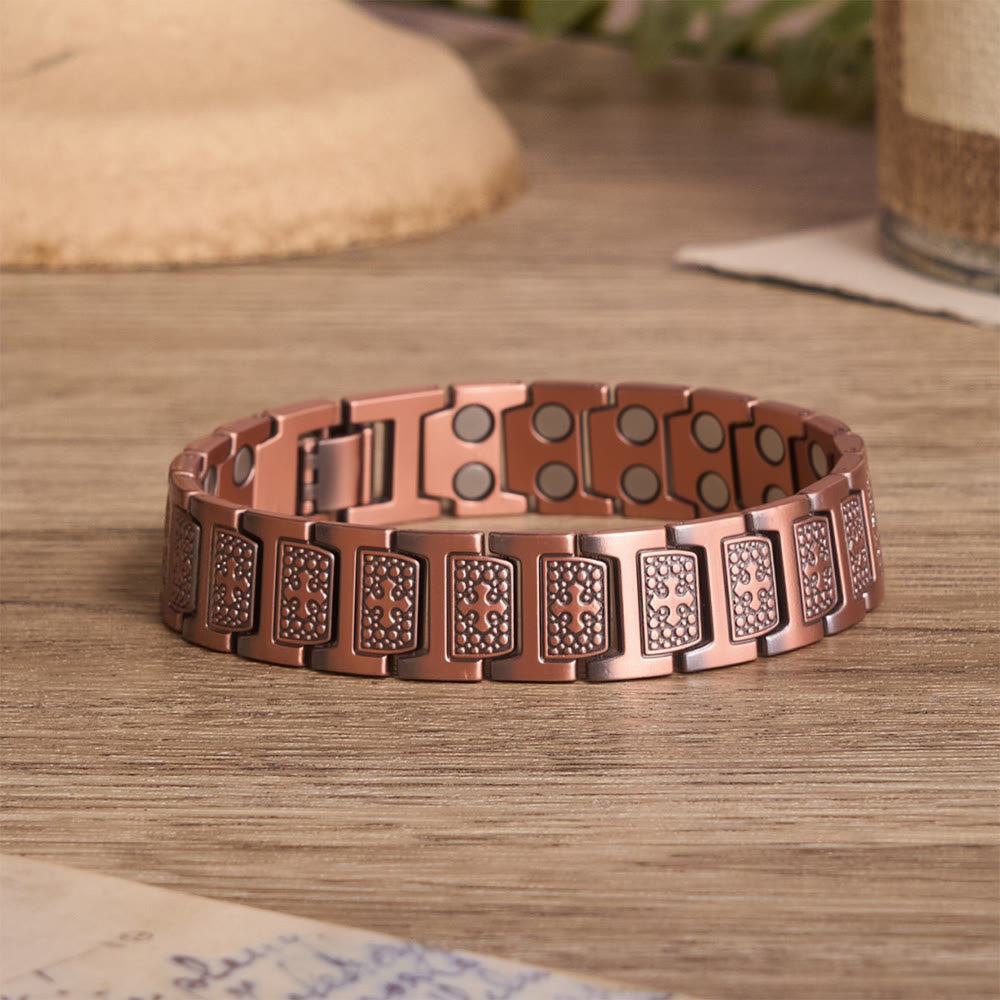 Christianartworkshop Rechteckiges Gliederarmband mit eingefasstem Kreuzmotiv aus Perlen und verstellbarem Faltverschluss - Bronze - image 0