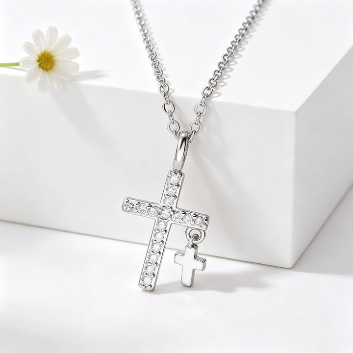Christianartworkshop Großer Kreuzanhänger mit Zirkonia-Einlage, massivem Mini-Kreuzanhänger und klassischer Ankerkette - Silber - image 3