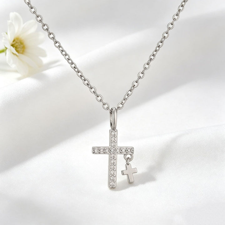 Christianartworkshop Großer Kreuzanhänger mit Zirkonia-Einlage, massivem Mini-Kreuzanhänger und klassischer Ankerkette - image 4