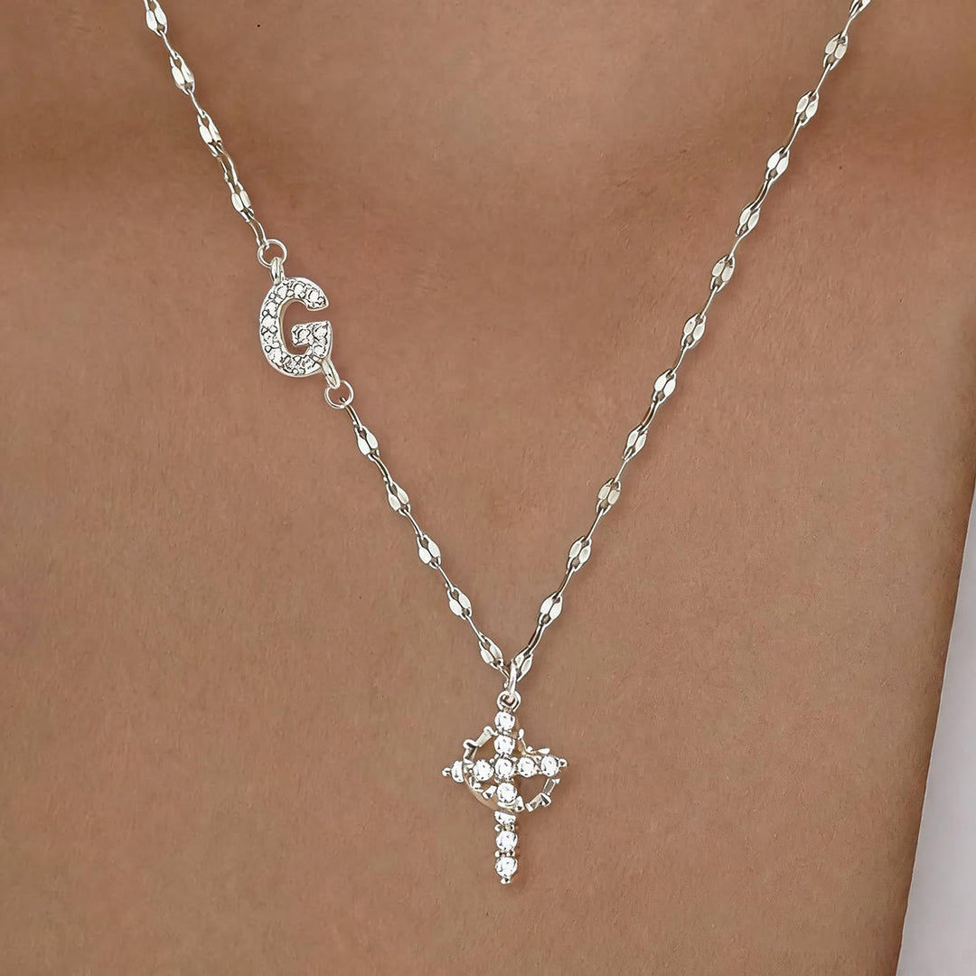 Christianartworkshop Personalisierte Halskette mit Krone und Kreuz in Gold- und Silberoptik mit AZ-Anfangsbuchstaben: Individueller Anhänger mit Monogramm des heiligen Glaubens - G - Silber - image 36