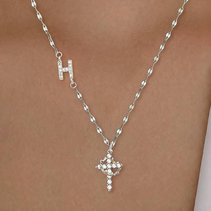 Christianartworkshop Personalisierte Halskette mit Krone und Kreuz in Gold- und Silberoptik mit AZ-Anfangsbuchstaben: Individueller Anhänger mit Monogramm des heiligen Glaubens - H - Silber - image 37