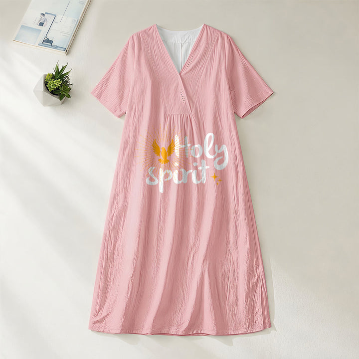 Christianartworkshop Midikleid mit Tauben- und Sonnenmuster „Heiliger Geist“, V-Ausschnitt, kurze Ärmel - Rosa - 4XL - image 10