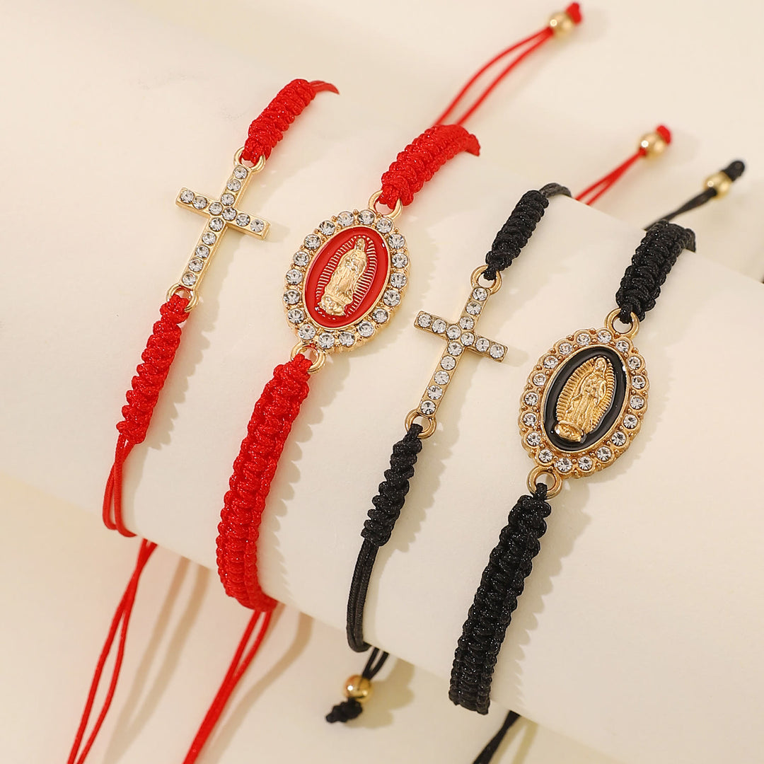 Christianartworkshop Set aus zwei geflochtenen Kordeln mit Zirkon-besetztem Kreuz und Strass-Halo sowie der Medaille „Unsere Liebe Frau“ - image 0