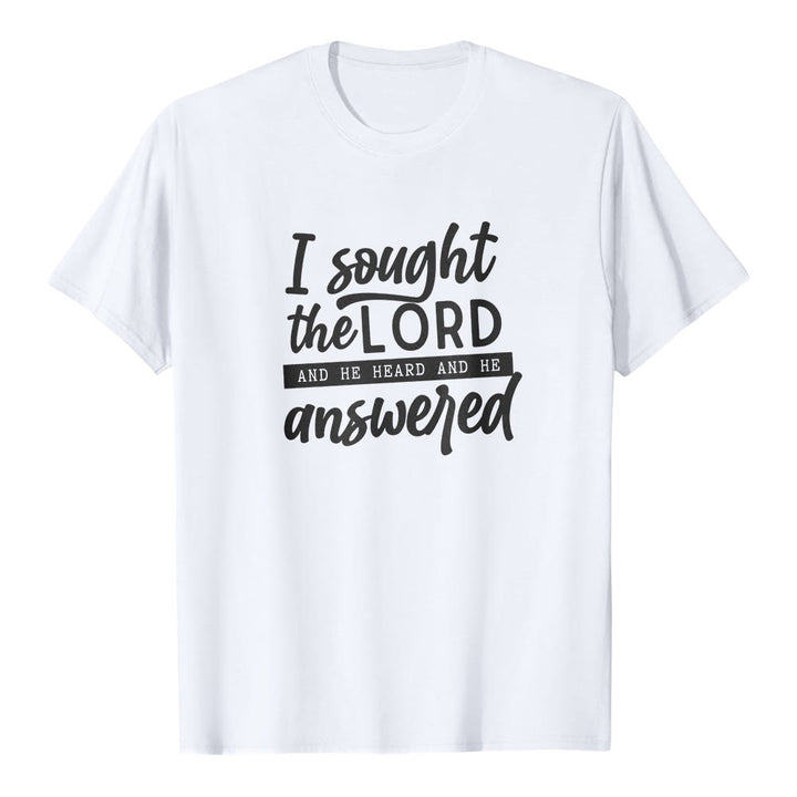 Christianartworkshop „Ich suchte den Herrn, und er hörte und antwortete“ – Hochwertiges Kurzarm-T-Shirt mit Bibelvers - Weiß - 2XL - image 1