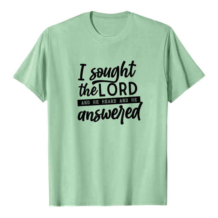 Christianartworkshop „Ich suchte den Herrn, und er hörte und antwortete“ – Hochwertiges Kurzarm-T-Shirt mit Bibelvers - Hellgrün - 2XL - image 6