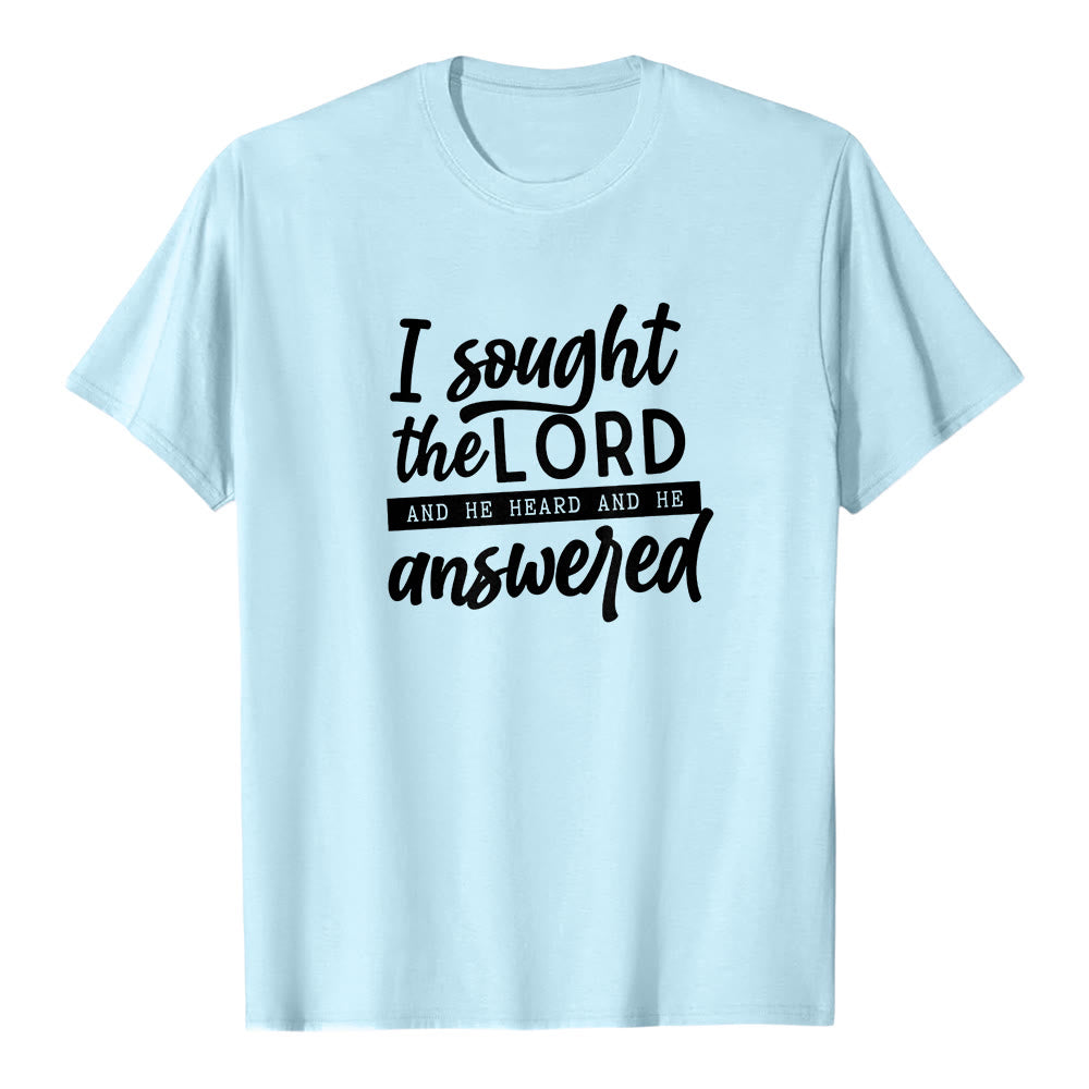 Christianartworkshop „Ich suchte den Herrn, und er hörte und antwortete“ – Hochwertiges Kurzarm-T-Shirt mit Bibelvers - Blau - 2XL - image 5