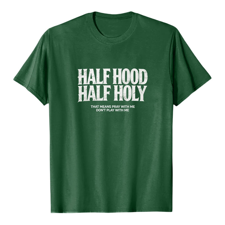 Christianartworkshop „Halb Kapuze, halb heilig“ Premium-Kurzarm-T-Shirt mit auffälligem gotischem Schriftzug - Dunkelgrün - 2XL - image 7