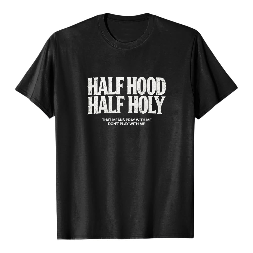 Christianartworkshop „Halb Kapuze, halb heilig“ Premium-Kurzarm-T-Shirt mit auffälligem gotischem Schriftzug - Schwarz - 2XL - image 2