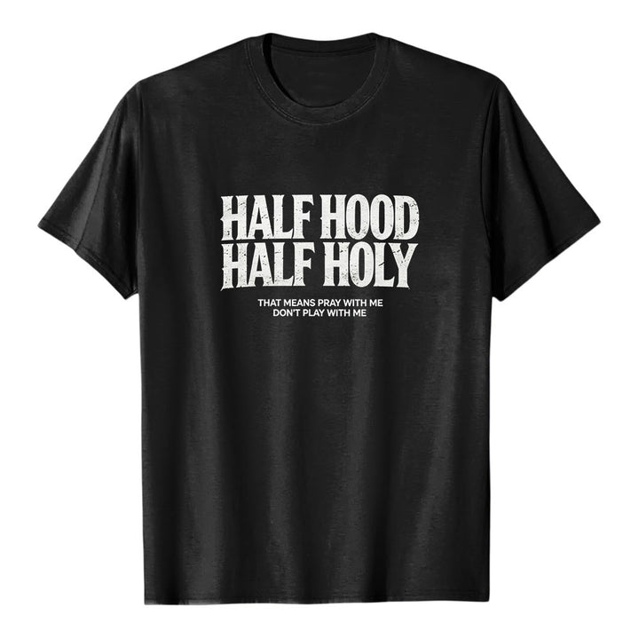 Christianartworkshop „Halb Kapuze, halb heilig“ Premium-Kurzarm-T-Shirt mit auffälligem gotischem Schriftzug - Schwarz - 2XL - image 2