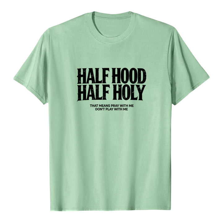 Christianartworkshop „Halb Kapuze, halb heilig“ Premium-Kurzarm-T-Shirt mit auffälligem gotischem Schriftzug - Hellgrün - 2XL - image 6