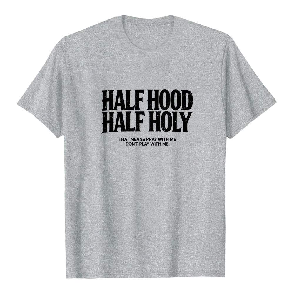 Christianartworkshop „Halb Kapuze, halb heilig“ Premium-Kurzarm-T-Shirt mit auffälligem gotischem Schriftzug - Grau - 2XL - image 1