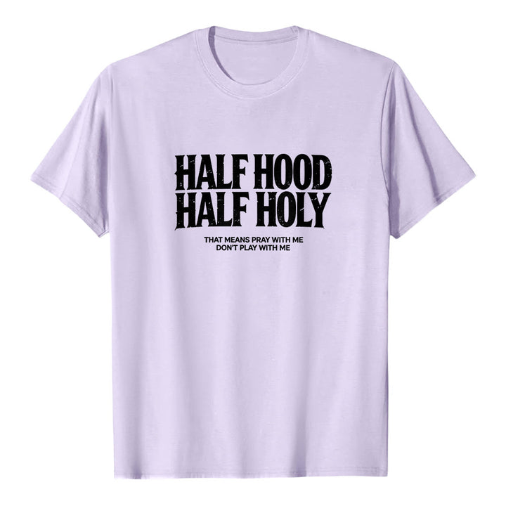 Christianartworkshop „Halb Kapuze, halb heilig“ Premium-Kurzarm-T-Shirt mit auffälligem gotischem Schriftzug - Lila - 2XL - image 3