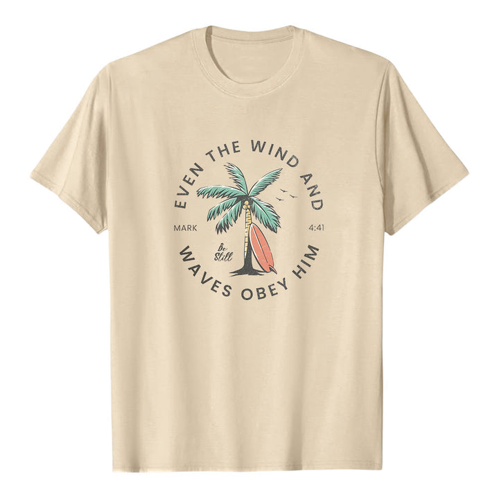 Christianartworkshop Markus 4,41 „Sogar Wind und Wellen gehorchen ihm“ – Premium-T-Shirt mit Strandmotiv und kurzen Ärmeln - Beige - 2XL - image 5