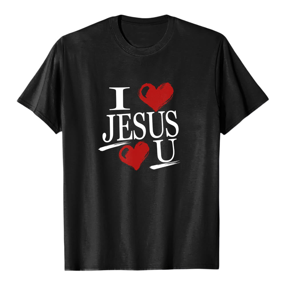 Christianartworkshop „Ich liebe Jesus und dich“ Premium-Kurzarm-T-Shirt mit dem Aufdruck „Dual Heart Faith“ - Schwarz - 2XL - image 1