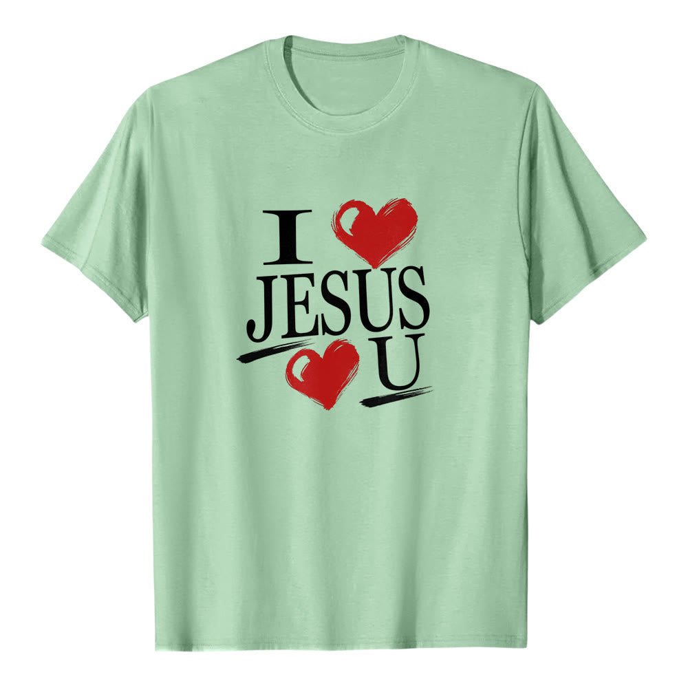 Christianartworkshop „Ich liebe Jesus und dich“ Premium-Kurzarm-T-Shirt mit dem Aufdruck „Dual Heart Faith“ - Hellgrün - 2XL - image 6