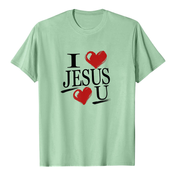 Christianartworkshop „Ich liebe Jesus und dich“ Premium-Kurzarm-T-Shirt mit dem Aufdruck „Dual Heart Faith“ - Hellgrün - 2XL - image 6
