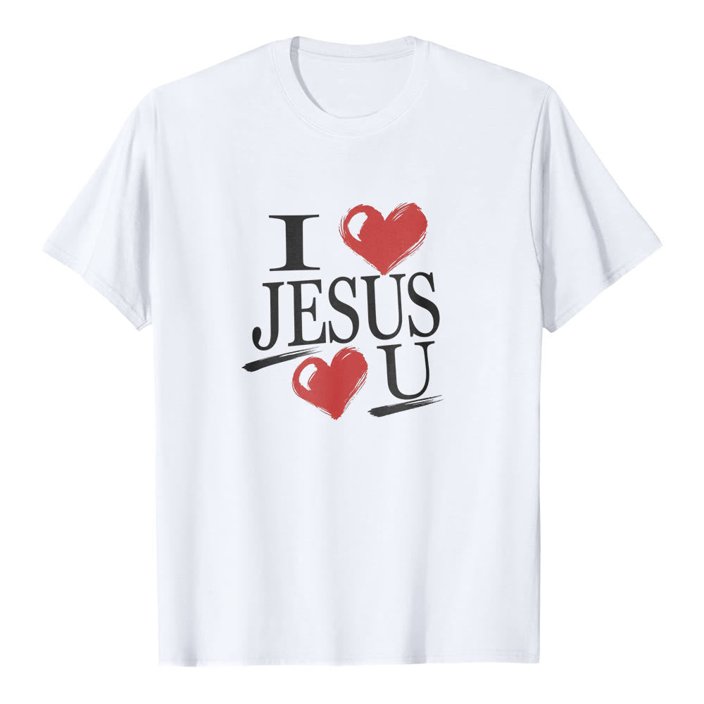 Christianartworkshop „Ich liebe Jesus und dich“ Premium-Kurzarm-T-Shirt mit dem Aufdruck „Dual Heart Faith“ - Weiß - 2XL - image 0