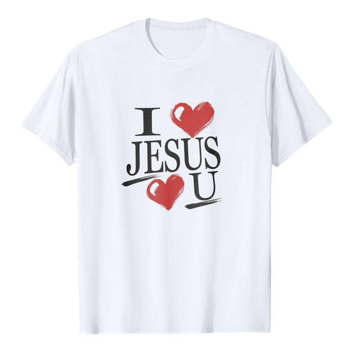 Christianartworkshop „Ich liebe Jesus und dich“ Premium-Kurzarm-T-Shirt mit dem Aufdruck „Dual Heart Faith“ - Weiß - 2XL - image 0