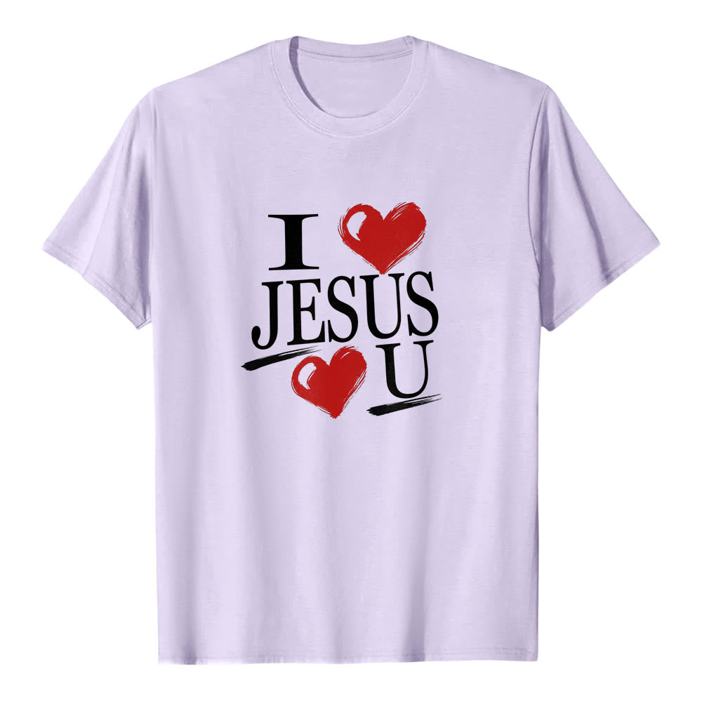 Christianartworkshop „Ich liebe Jesus und dich“ Premium-Kurzarm-T-Shirt mit dem Aufdruck „Dual Heart Faith“ - Lila - 2XL - image 3