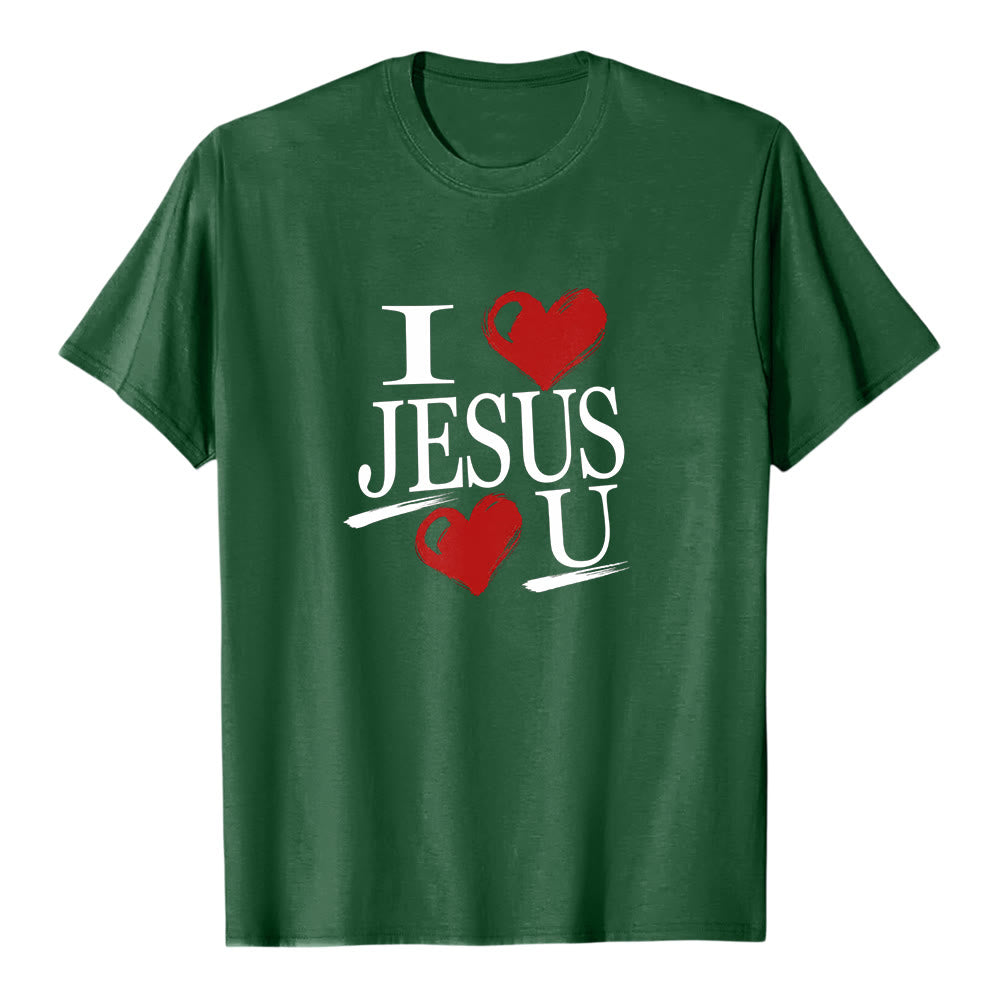 Christianartworkshop „Ich liebe Jesus und dich“ Premium-Kurzarm-T-Shirt mit dem Aufdruck „Dual Heart Faith“ - Dunkelgrün - 2XL - image 7