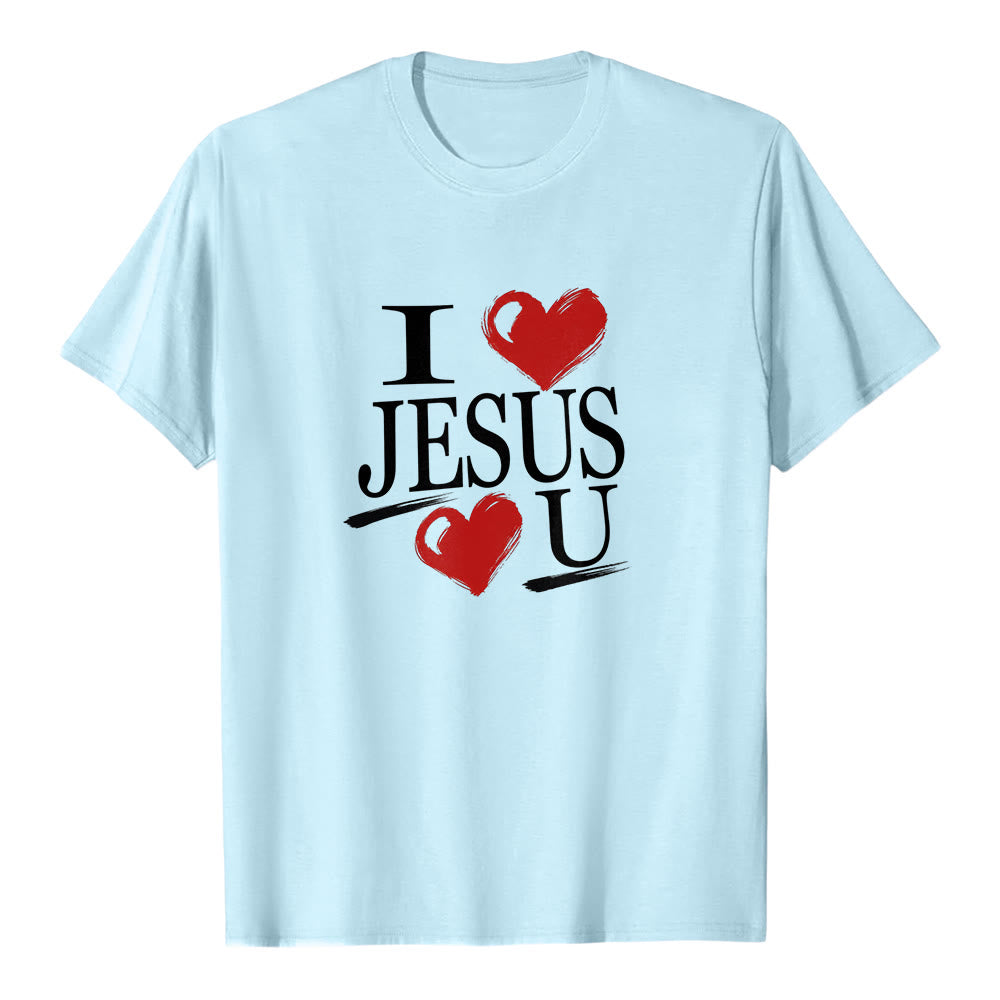 Christianartworkshop „Ich liebe Jesus und dich“ Premium-Kurzarm-T-Shirt mit dem Aufdruck „Dual Heart Faith“ - Blau - 2XL - image 5