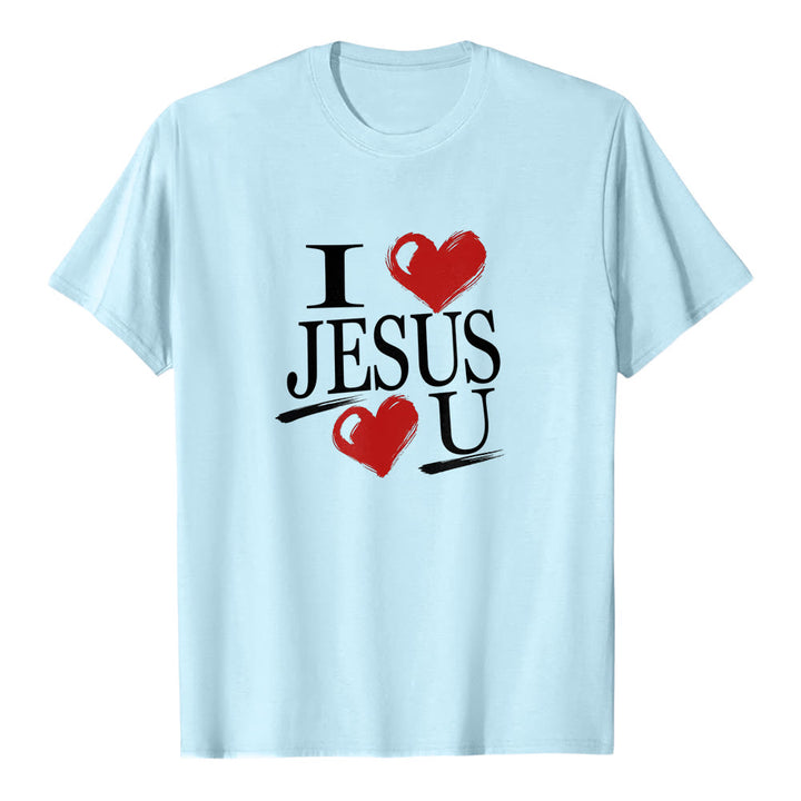 Christianartworkshop „Ich liebe Jesus und dich“ Premium-Kurzarm-T-Shirt mit dem Aufdruck „Dual Heart Faith“ - Blau - 2XL - image 5