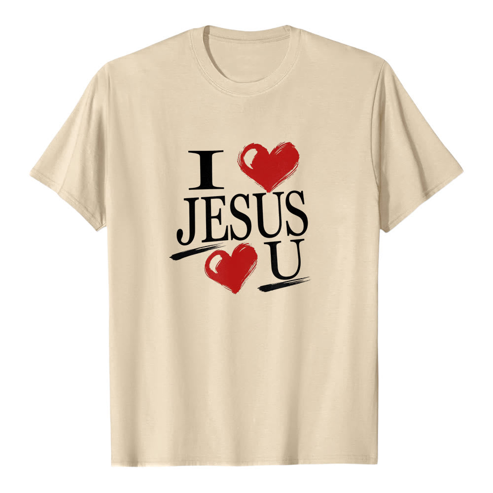 Christianartworkshop „Ich liebe Jesus und dich“ Premium-Kurzarm-T-Shirt mit dem Aufdruck „Dual Heart Faith“ - Beige - 2XL - image 4