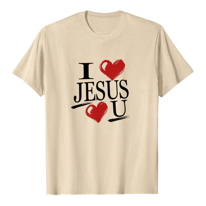 Christianartworkshop „Ich liebe Jesus und dich“ Premium-Kurzarm-T-Shirt mit dem Aufdruck „Dual Heart Faith“ - Beige - 2XL - image 4