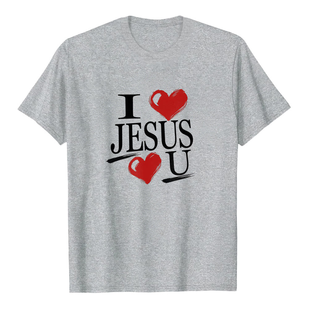 Christianartworkshop „Ich liebe Jesus und dich“ Premium-Kurzarm-T-Shirt mit dem Aufdruck „Dual Heart Faith“ - Grau - 2XL - image 2
