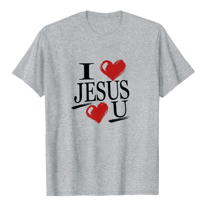 Christianartworkshop „Ich liebe Jesus und dich“ Premium-Kurzarm-T-Shirt mit dem Aufdruck „Dual Heart Faith“ - Grau - 2XL - image 2