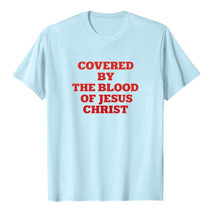 Christianartworkshop „Bedeckt durch das Blut Jesu Christi“ – Glaubensbekenntnis-T-Shirt mit kurzen Ärmeln - Blau - 2XL - image 5