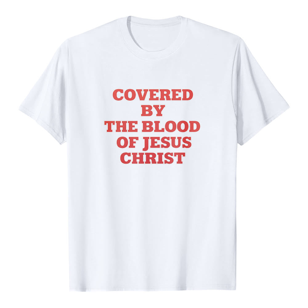 Christianartworkshop „Bedeckt durch das Blut Jesu Christi“ – Glaubensbekenntnis-T-Shirt mit kurzen Ärmeln - Weiß - 2XL - image 0