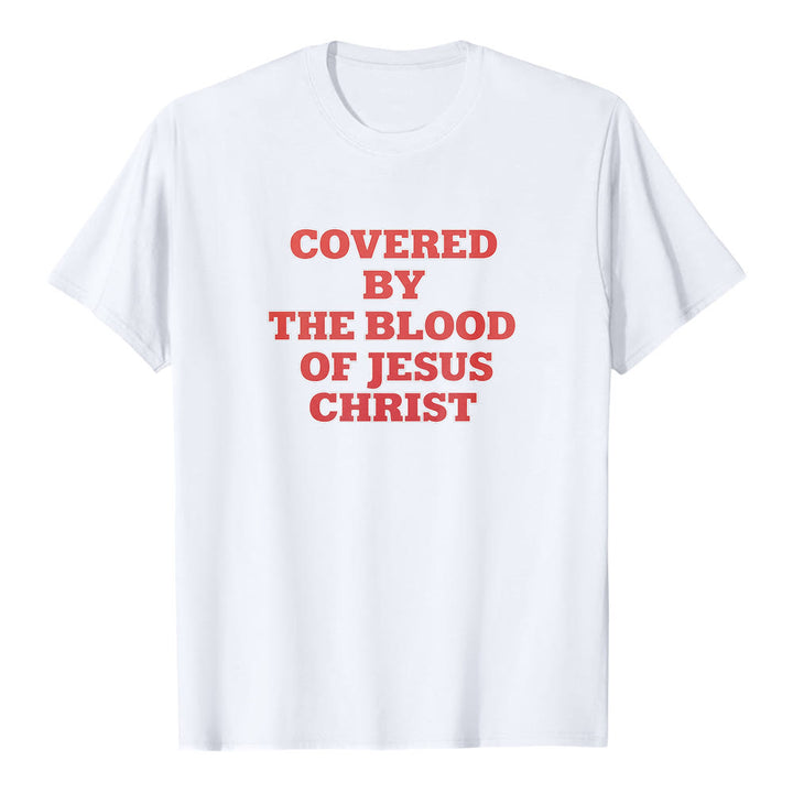 Christianartworkshop „Bedeckt durch das Blut Jesu Christi“ – Glaubensbekenntnis-T-Shirt mit kurzen Ärmeln - Weiß - 2XL - image 0