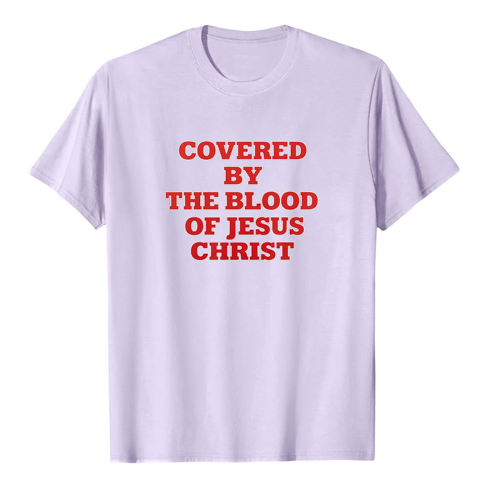 Christianartworkshop „Bedeckt durch das Blut Jesu Christi“ – Glaubensbekenntnis-T-Shirt mit kurzen Ärmeln - Lila - 2XL - image 3