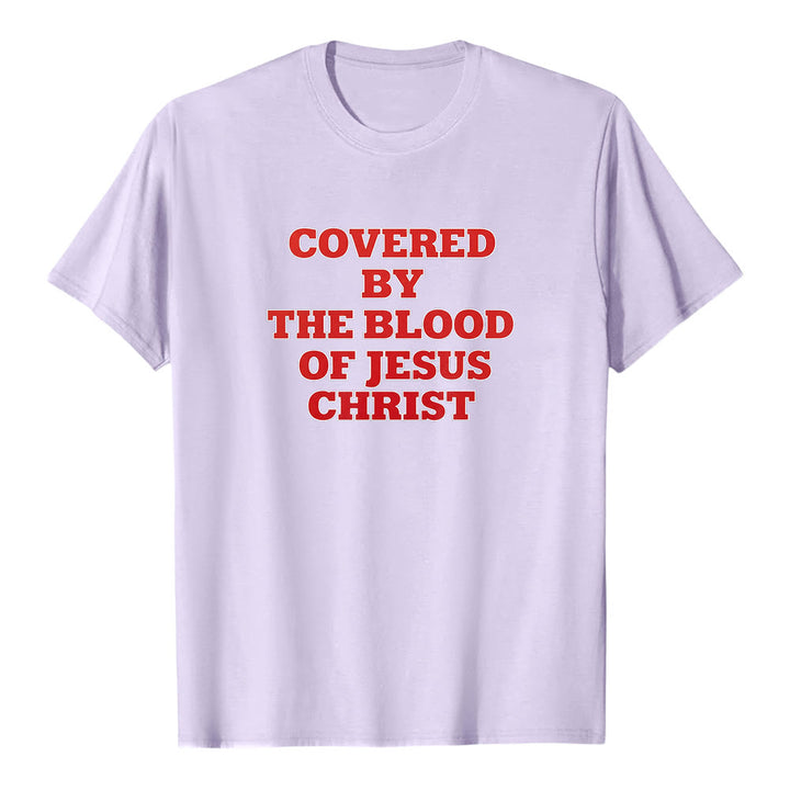 Christianartworkshop „Bedeckt durch das Blut Jesu Christi“ – Glaubensbekenntnis-T-Shirt mit kurzen Ärmeln - Lila - 2XL - image 3