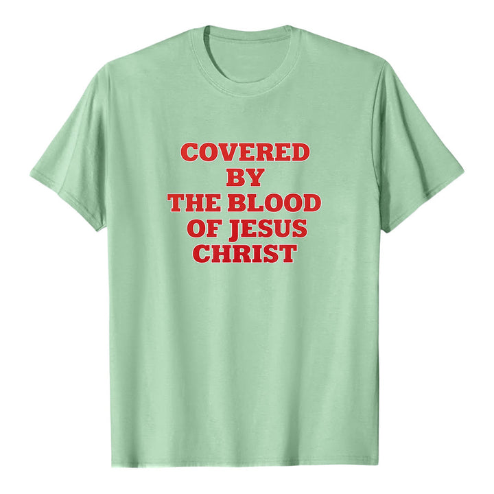 Christianartworkshop „Bedeckt durch das Blut Jesu Christi“ – Glaubensbekenntnis-T-Shirt mit kurzen Ärmeln - Hellgrün - 2XL - image 6