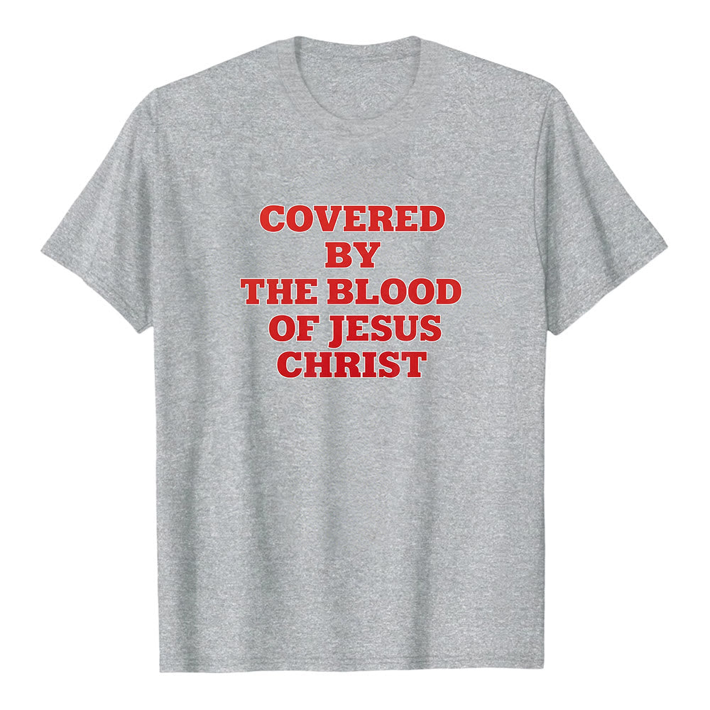Christianartworkshop „Bedeckt durch das Blut Jesu Christi“ – Glaubensbekenntnis-T-Shirt mit kurzen Ärmeln - Grau - 2XL - image 2