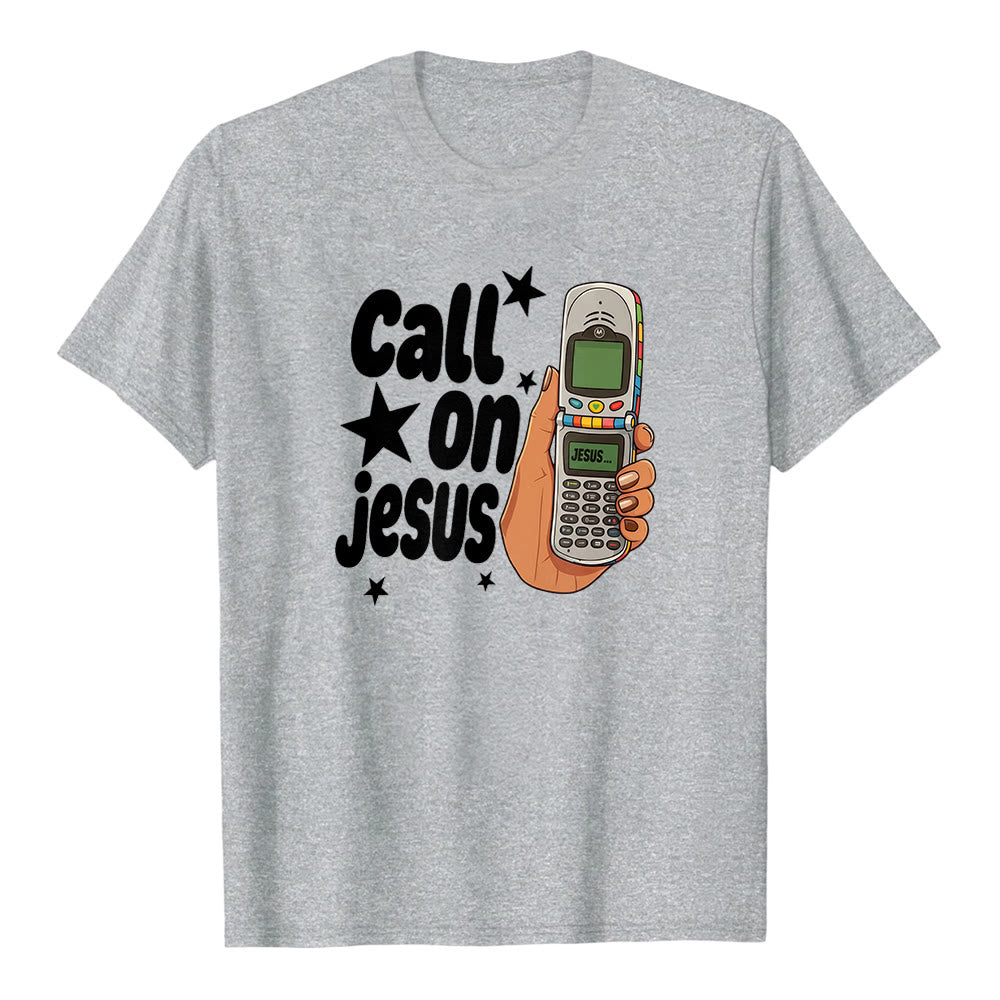 Christianartworkshop „Ruf Jesus an“ Retro-Klapphandy-Grafik Premium-Kurzarm-T-Shirt - Grau - 2XL - image 2