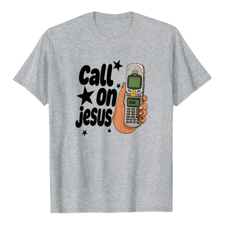Christianartworkshop „Ruf Jesus an“ Retro-Klapphandy-Grafik Premium-Kurzarm-T-Shirt - Grau - 2XL - image 2
